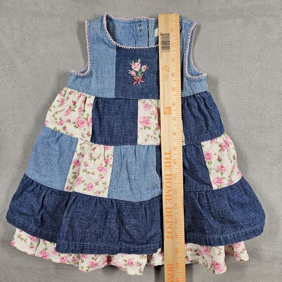 The Childrens Place Dress Girls 12 Month Denim Patchwork Corduroy Floral Y2K - Picture 9 of 10
